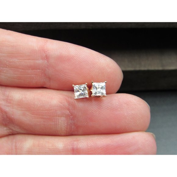 Jewelry - Sterling Silver Small Square Rose Gold Plated Stud CZ Earrings Vintage Wedding